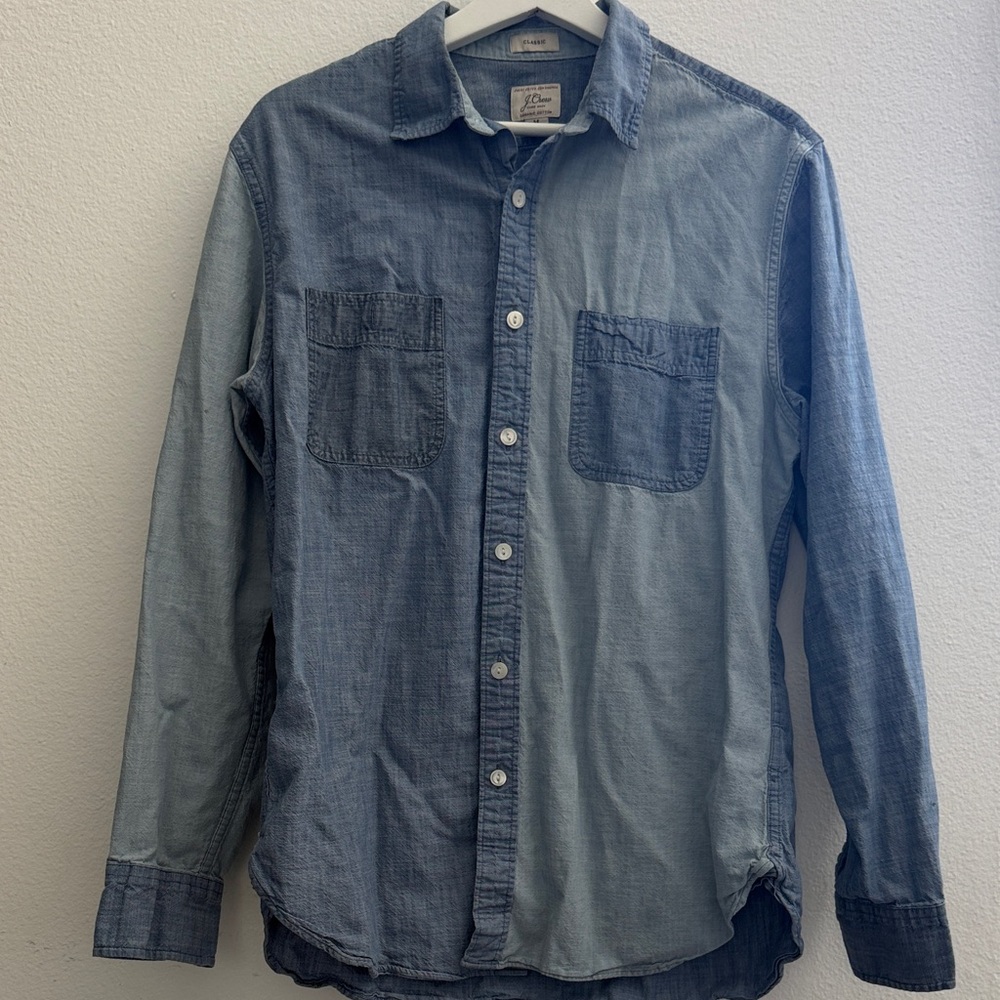 J. Crew Men's organic cotton color block Medium Blue Denim Shirt